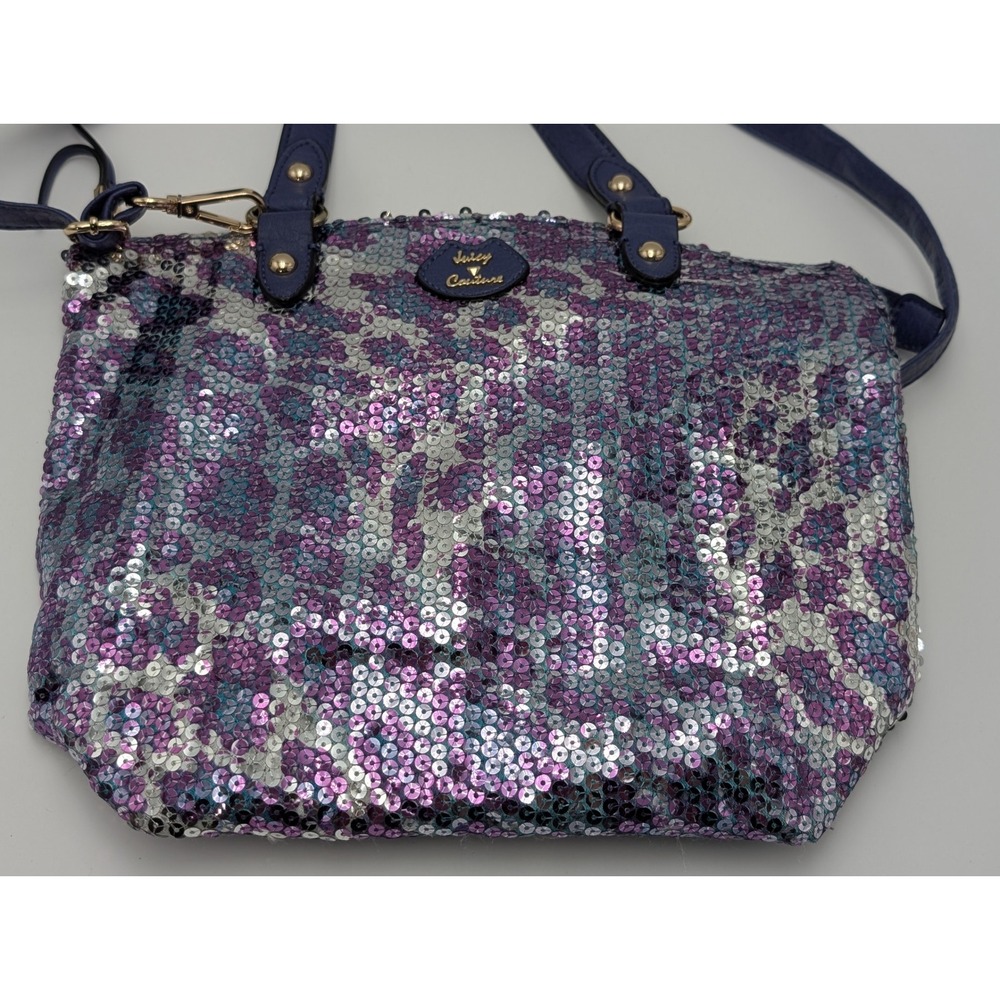 Juicy Couture Handbag‎ Womens Purple Sequin Satchel Crossbody Bag Y2K